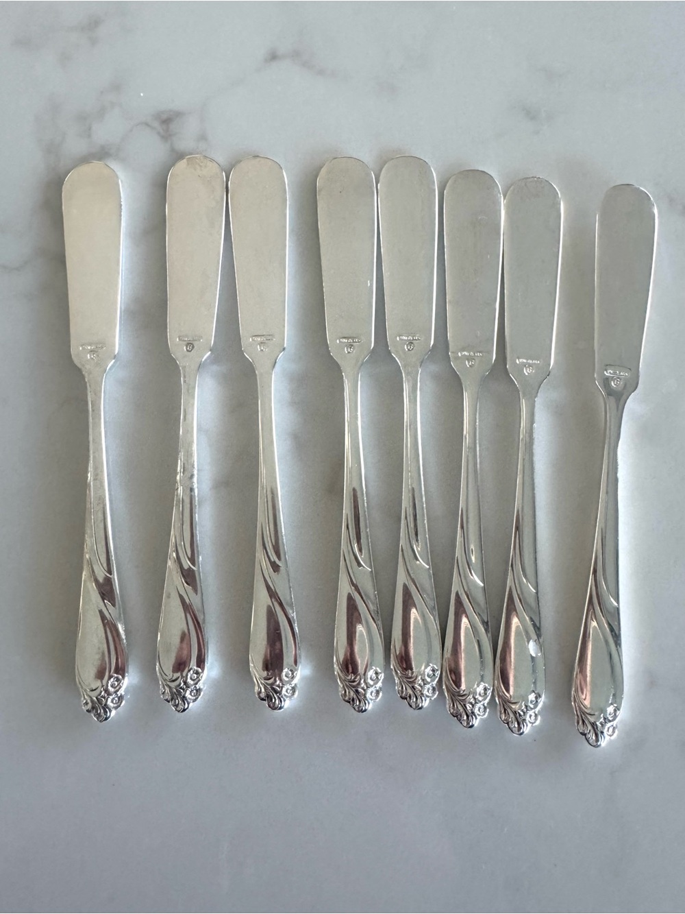 Reed & Barton Dancing Flowers Sterling Silver Butter Spreaders Set of 8